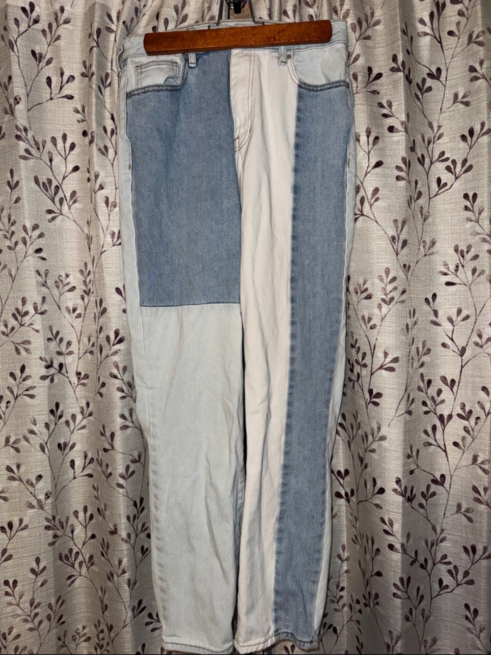 PacSun Tri-Tone Patchwork Light and Medium Blue Jeans
